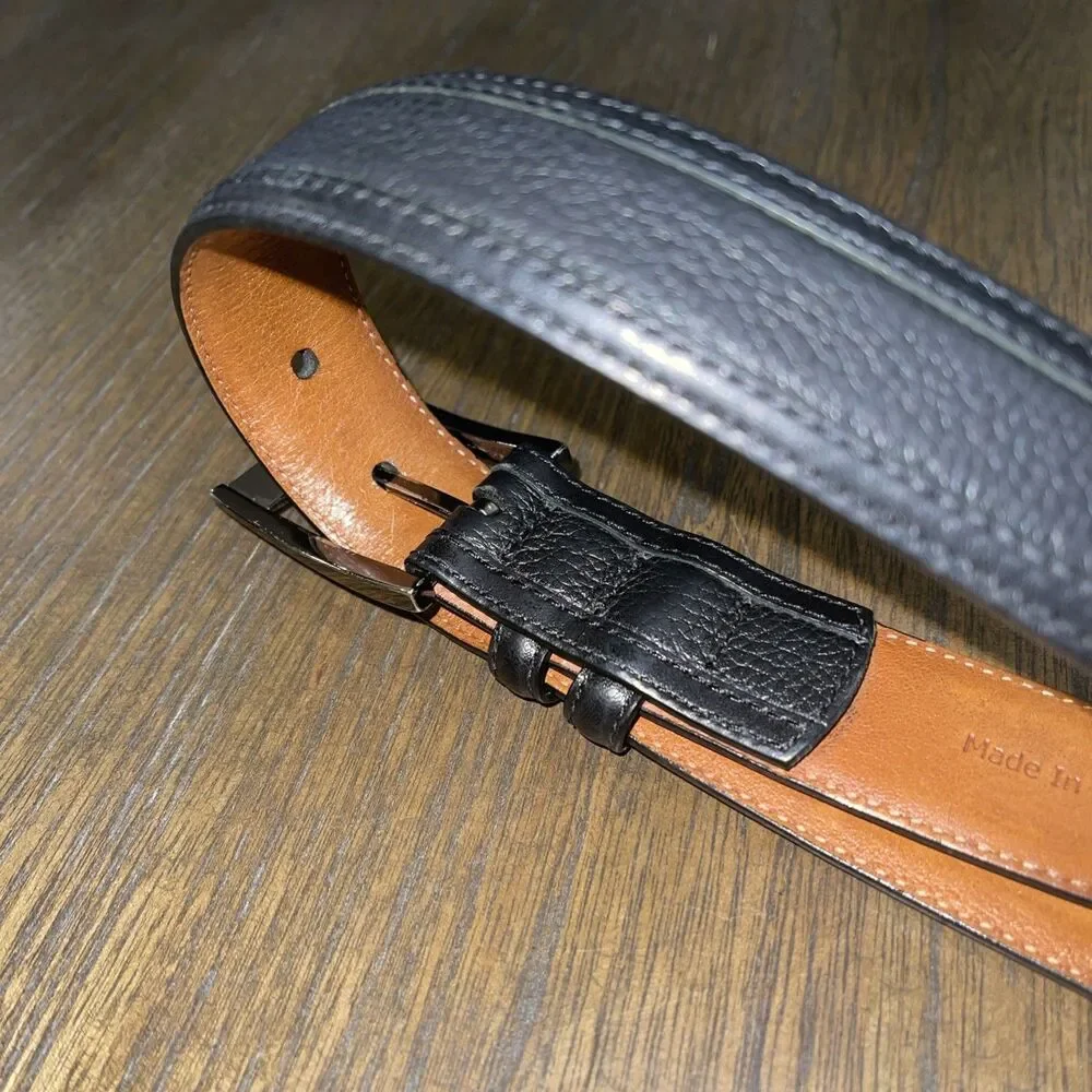 Johnston & Murphy Black Leather Dress Belt Size 40 Silver Buckle